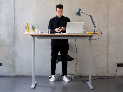 Height-adjustable desk in grey (T-table)