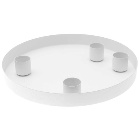 Metal tray incl. 4 magnetic candle holders, ø 20 cm, white
