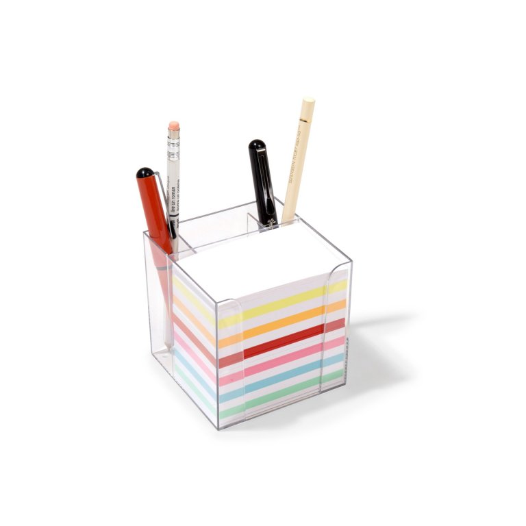 Notizzettelbox mit Stiftehalter, Kunststoff