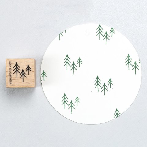 Motivo Sello Madera, Floral Pequeño bosque de abetos, tamaño del motivo = 16 x 14 mm
