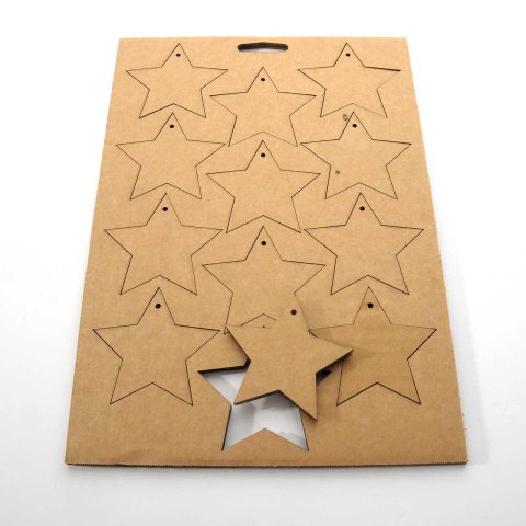 Corrugated cardboard pendant shape, hole included 12 pieces, 80 x 76 mm, s = 5 mm, stars