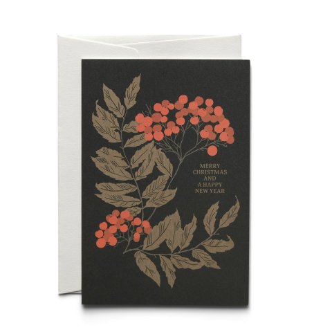 Haferkorn & Sauerbrey Weihnachtskarte DIN A6/C6, Klappkarte mit Kuvert, Golden Leaves