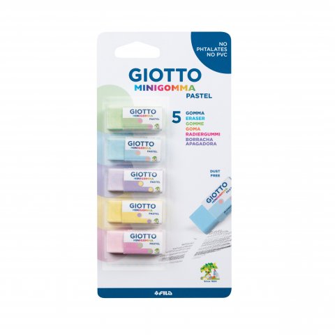 Goma de borrar Giotto Mini, Set 5 gomas de borrar, 38 x 10 x 15 mm, pastel