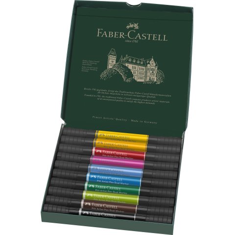 Faber-Castell Dual Marker Pitt Artist Pen, Set 10 bolígrafos, punta de pincel y fineliner, varios colores