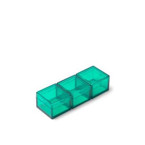 Caja de plástico Momabox serie M, transparente Juego nº 1, verde botella, 2,5 x 2,5 x 1,9 cm, 3 piezas