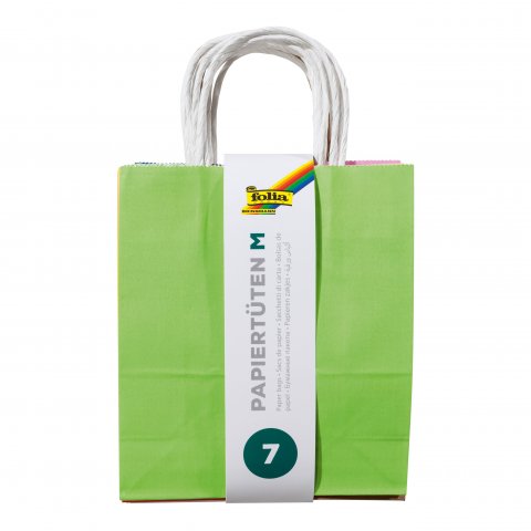 Folia Paper Bags With Twisted Paper Handle 210 x180 x 80mm, colour sorted basic, 7 pcs.
