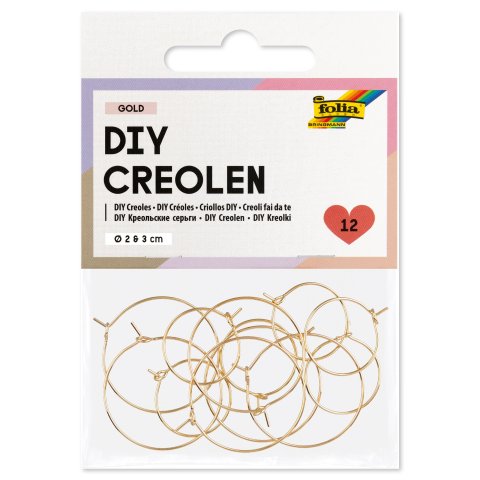 DIY Ohrringe, Creolen 12 Stück, ø 2 + 3 cm, Stahl, gold