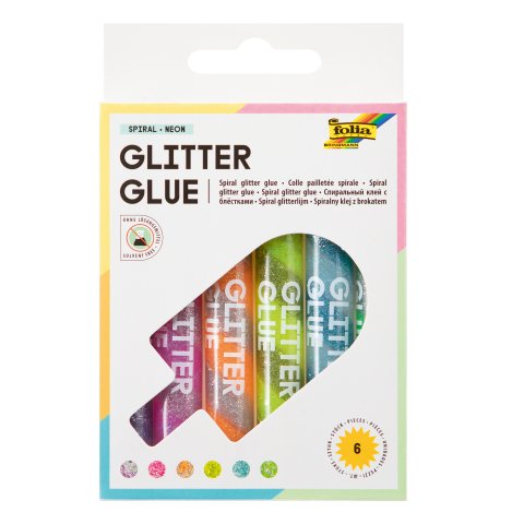 Folia Glitzerkleber Set 6 Stifte à 10,5 ml, spiral neon