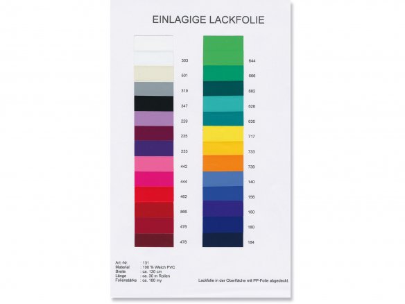 PVC-weich Lackfolie, opak, einlagig, Farbkarte
