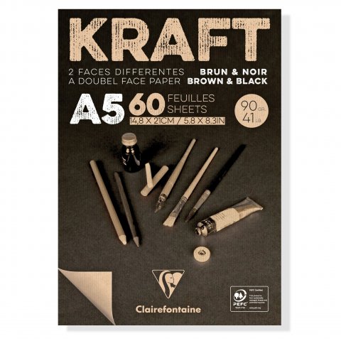 Sketchpad, Kraft paper, brown/black, 90 g/m² 210 x 148 mm, DIN A5, 60 sheets, glued at top