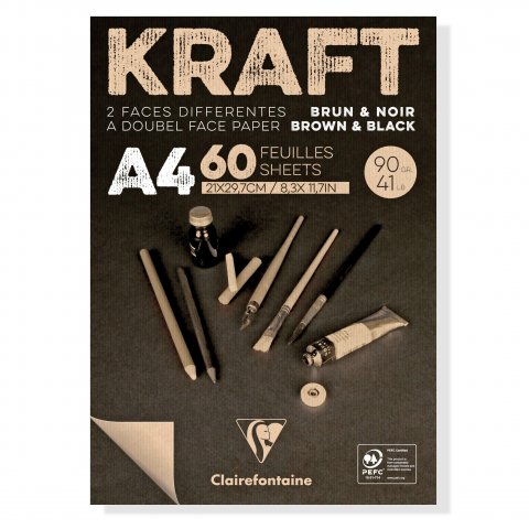 Bloque de caracteres Kraft marrón/negro, 90 g/m² 297 x 210 mm, DIN A4, 60 hojas, encolado de cabeza