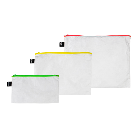 Loqi Reißverschlussbeutel Zip Pockets Tyvek Set, 3 Größen, neonfarbene Reißverschlüsse