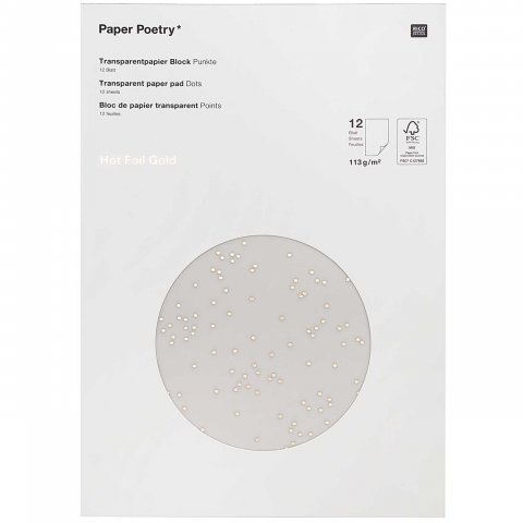Bloque de papel transparente, puntos 113 g/m², DIN A4, FSC, 12 hojas, con oro
