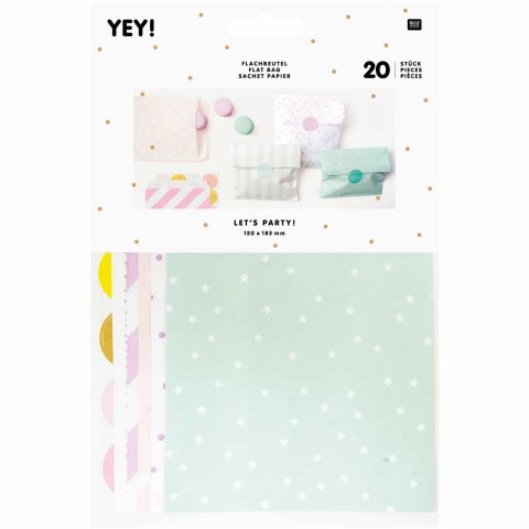Set of paper flat bags incl. sticky dots 120 x 185 mm, 20 pieces, pastel