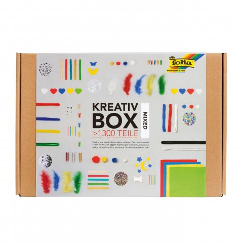 Caja creativa con varios materiales de artesanía 1300 partes, aprox. 32 x 21,5 x 5 cm, ''mezcladas''.
