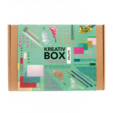 Kreativ Box mit div. Bastelmaterialien 900 Teile, ca. 32 x 21,5 x 5 cm, Glitter Mix