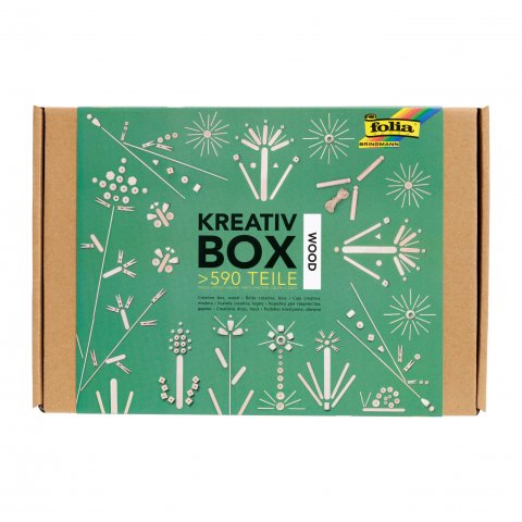 Kreativ Box mit div. Bastelmaterialien 590 Teile, ca. 32 x 21,5 x 5 cm, Wood
