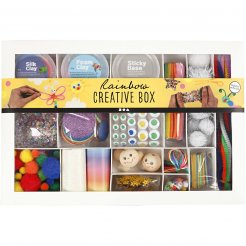 Caja creativa con varios materiales de artesanía incl. plastilina, cuentas, papel, alambre, accesorios, colorido