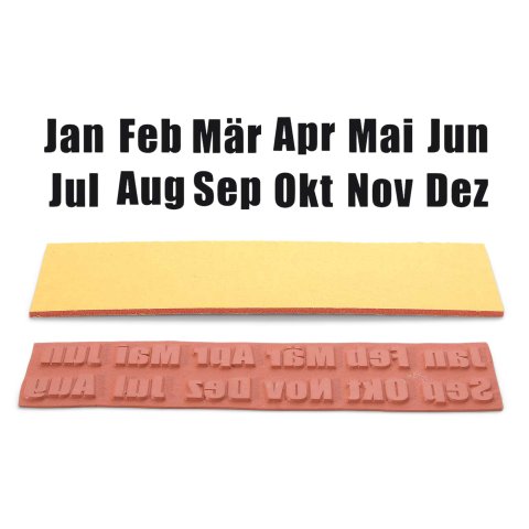 Rubber stamp set including cellular rubber, months (Jan-Dec)