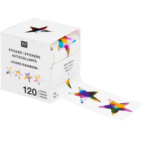 Stickerpackung, Rolle 120 Stück, Sterne Rainbow