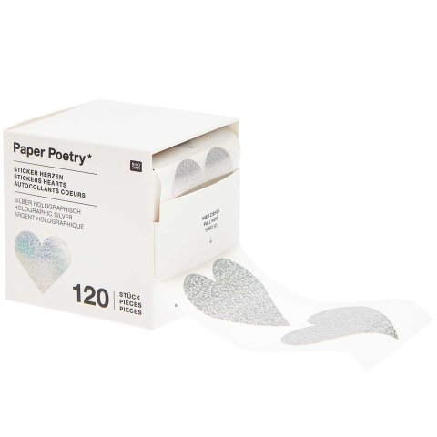 Paquete de adhesivos, rollo 120 piezas, corazones holográficos