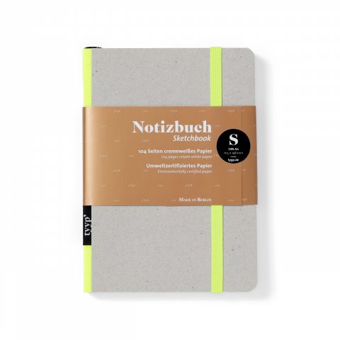 Tyyp Manufaktur Berlino notebook in cartone grigio 1,0 mm 105 x 148, 60 fogli, fascia in vita color neon, con elastico