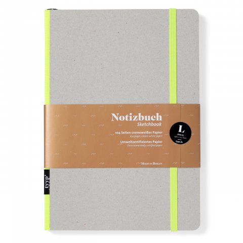 Tyyp Manufaktur Berlino notebook in cartone grigio 1,0 mm 148 x 210, 60 fogli, colore neon. cintura, con elastico