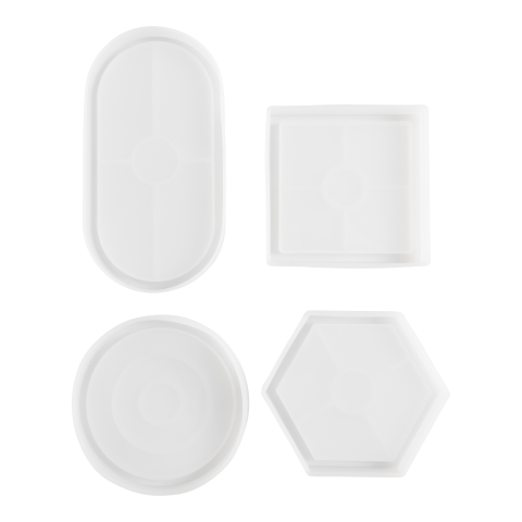Soap Mould, silicone 4 pieces, round/oval/square/hexagonal, coaster