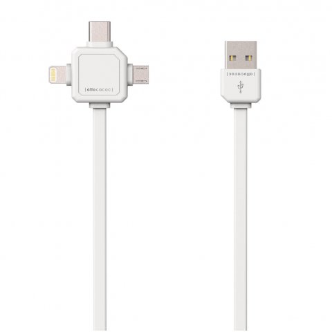 allocacoc USB-Kabel one cable for all USB-C, Apple® Lightning, Mikro-USB, weiß, 1,5 m