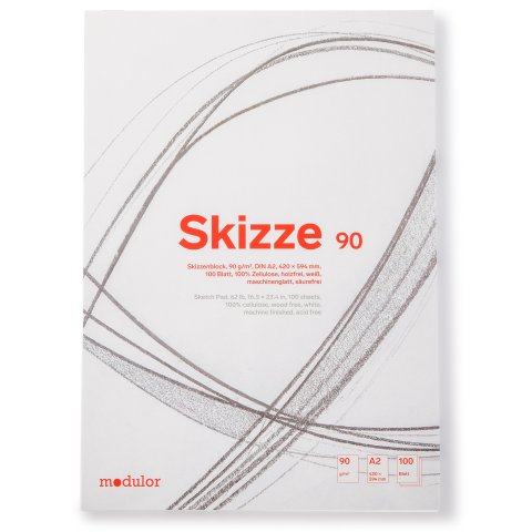 Modulor Sketchpad Sketch 90 g/m² white, 420 x 594 mm, DIN A2, 100 sheets