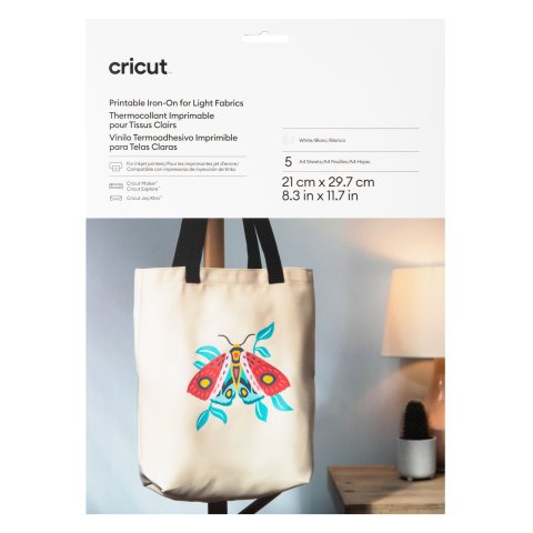 Cricut Thermotransferfolie Printable Joy Xtra 21 x 29,7 cm, helle Stoffe, bedruckbar, 5er Set