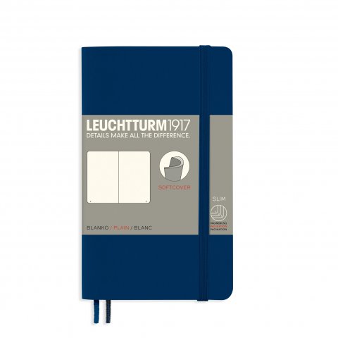 Leuchtturm taccuino, copertina morbida A6, tasca, vuoto, 121 pagine, blu scuro