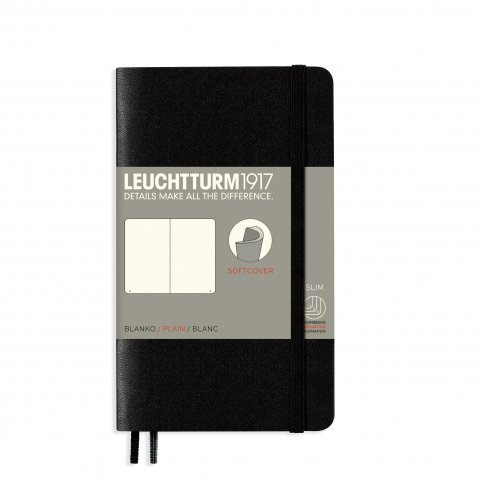 Leuchtturm Notizbuch Softcover A6, Pocket, blanko, 123 Seiten, schwarz