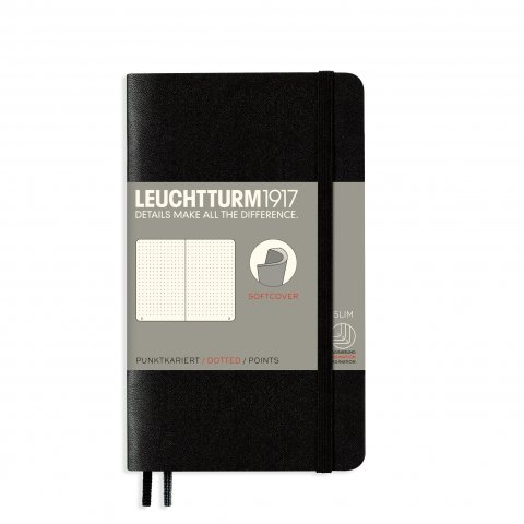 Leuchtturm taccuino, copertina morbida A6, tasca, punto controllato, 121 pagine, nero