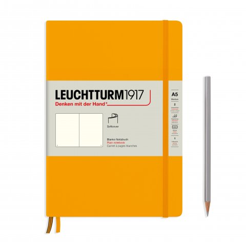 Leuchtturm taccuino, copertina morbida A5, medio, bianco, 123 pagine, sole nascente