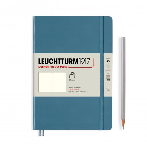 Leuchtturm taccuino, copertina morbida A5, medio, bianco, 123 pagine, blu pietra