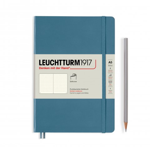 Leuchtturm Notebook Softcover A5, medium, dot check, 123 pages, stone blue