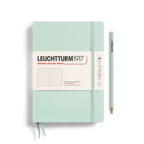 Leuchtturm taccuino, copertina morbida A5, medio, a scacchiera a punti, 123 pagine, verde menta