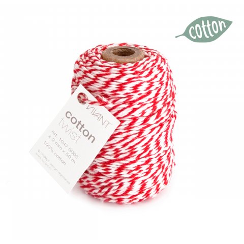 Cordón de algodón Twist Cotton, bicolor ø aprox. 2 mm, l = 50 m, rojo/blanco