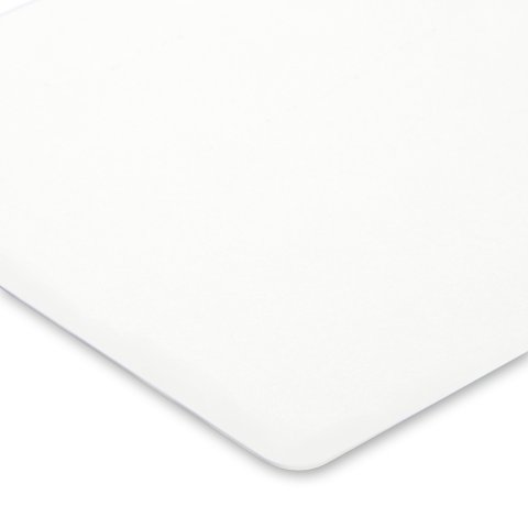 Muestra de color del tablero DIN A6 Melamina 0,8 mm, ST15 perlada mate, blanca