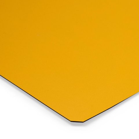 Farbmuster Tischplatte DIN A6 Melamin/HPL 0,8 mm, SD geperlt matt, ginstergelb