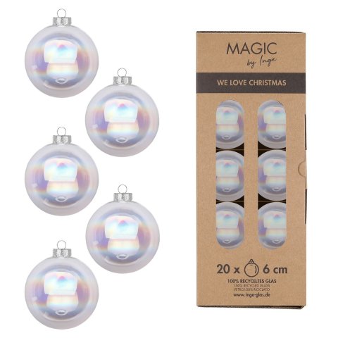 Kugelset, 100 % recyceltes Echtglas 12 Stück, ø 8 cm, irisierend transparent