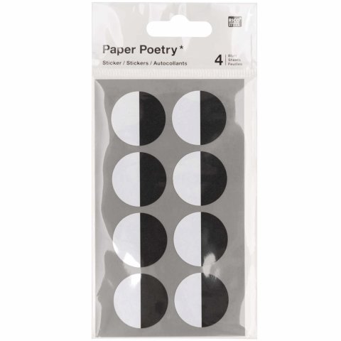 Sticker Paper Poetry eyes Ø 25 mm, 32 pieces, black and white, half circle