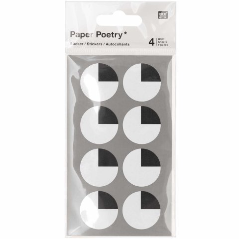 Sticker Paper Poetry eyes Ø 25 mm, 32 pieces, black and white, quarter circle