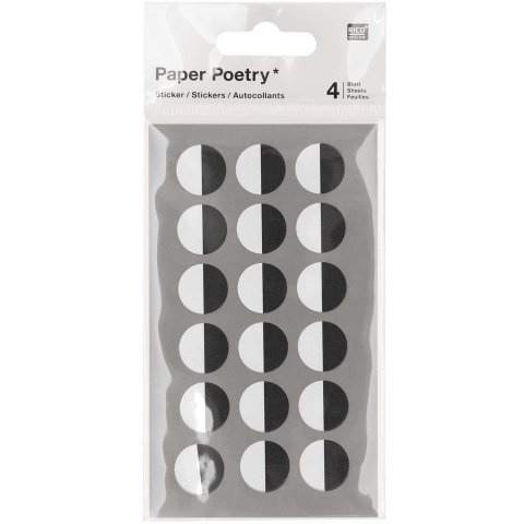 Sticker Paper Poetry eyes Ø 15 mm, 72 pieces, black and white, half circle