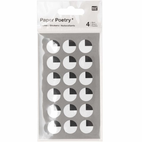 Sticker Paper Poetry eyes Ø 15 mm, 72 pieces, black and white, quarter circle