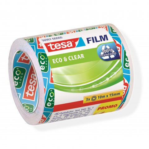 Tesa Klebefilm tesafilm Eco & Clear 3er Set, 15 mm x 10 m, transparent