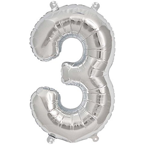 Foil Balloon Number silver, h = 36 cm, 3