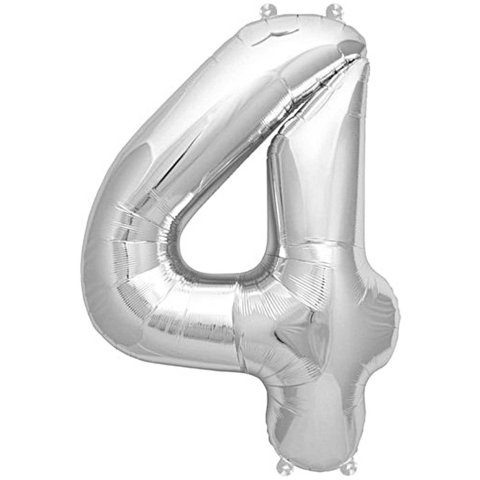 Foil Balloon Number silver, h = 36 cm, 4