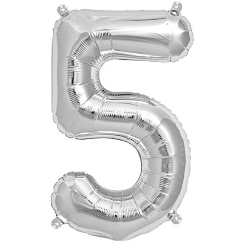 Foil Balloon Number silver, h = 36 cm, 5